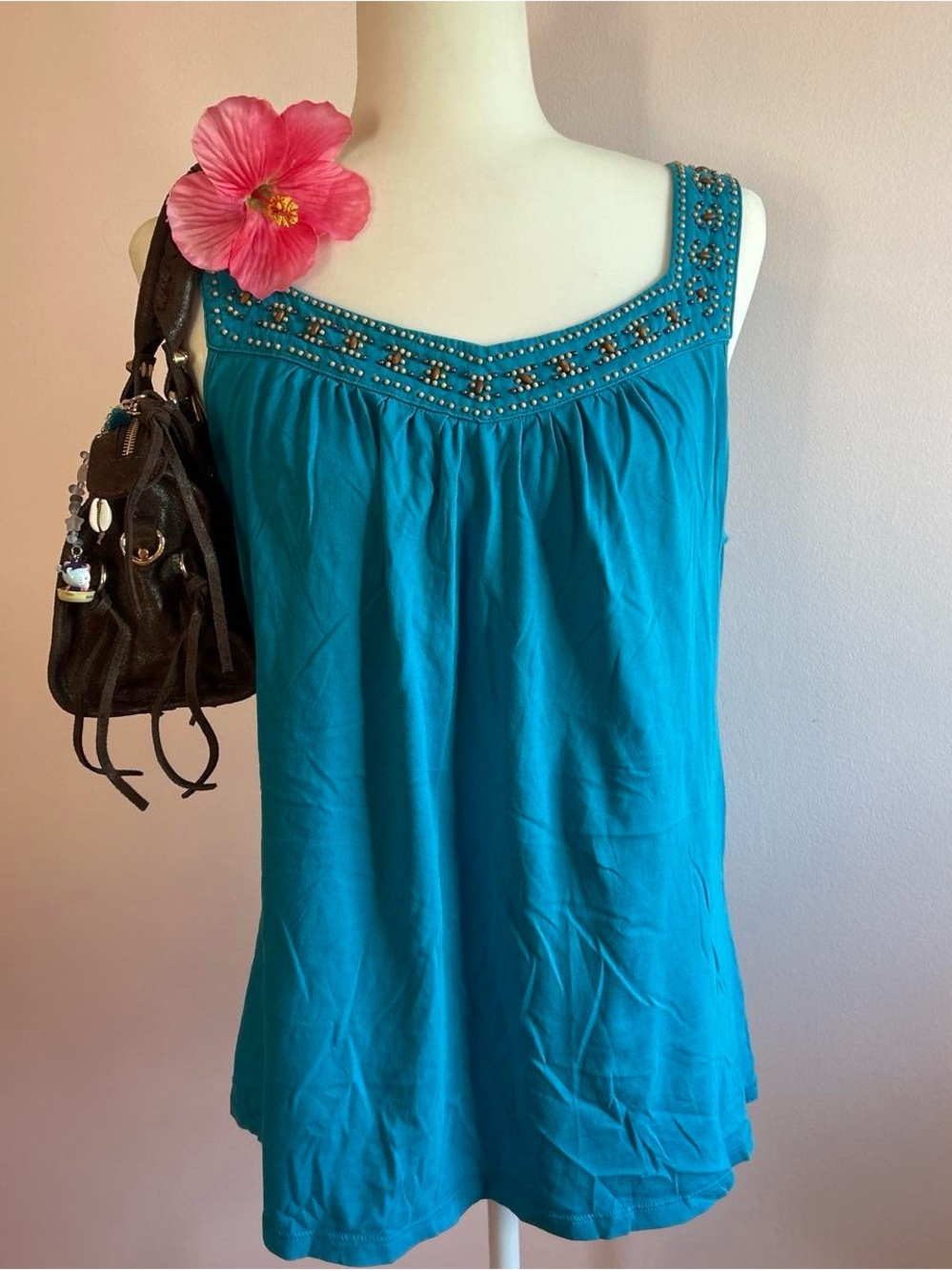 Tropical Y2K blue top 🌺🏝️